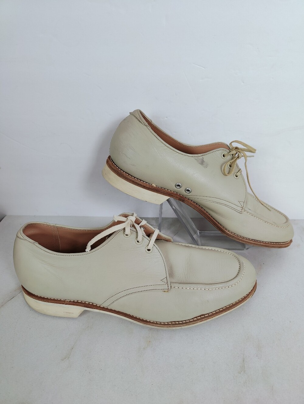 VTG Brunswick Men's Beige Leather Oxford Moc Toe Bowling Shoes, Sz 9